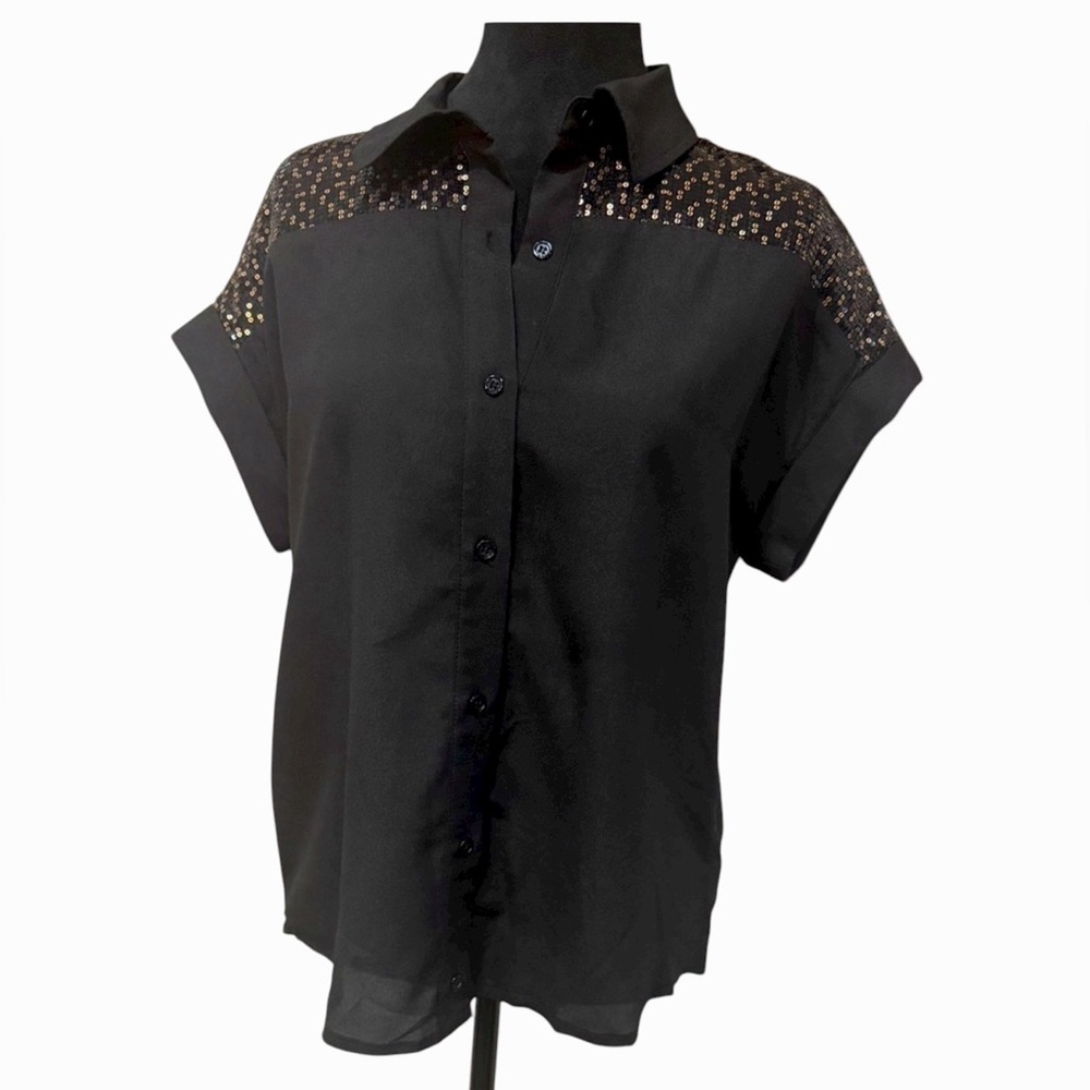 MM Couture by Miss Me Size Small gold sequenced button down Blouse